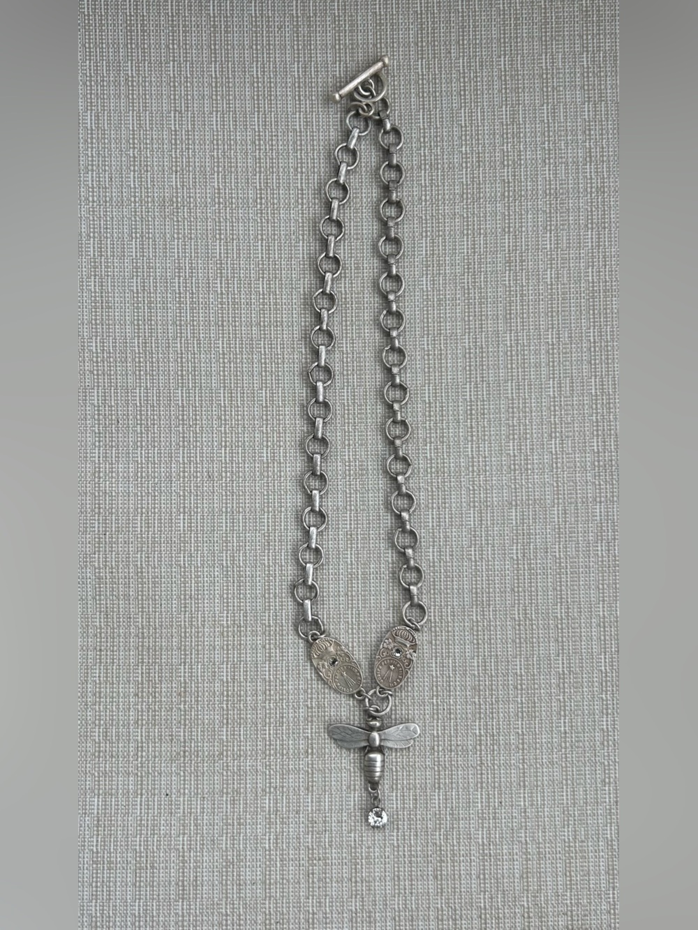 NWOT  French Kande Silver Dragonfly Pendant Necklace with Crystal Accents - Picture 3 of 3